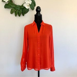 Outback Red Semi-Sheer Red Polka Dot Button Down Blouse